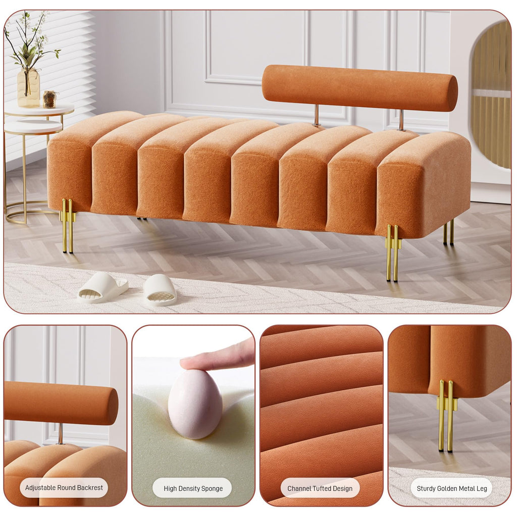 Orange Velvet Bench Ottoman J269814