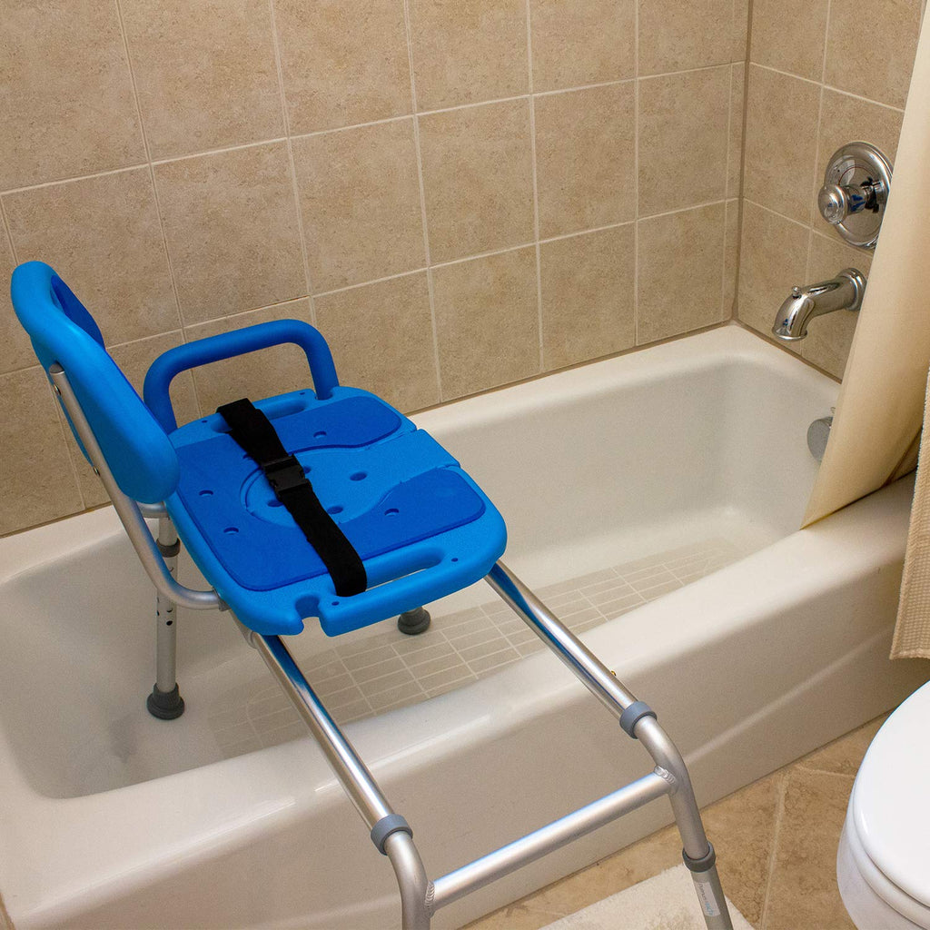 Blue Padded Shower Chair with Cut Out Seat and Safety Belt T99248