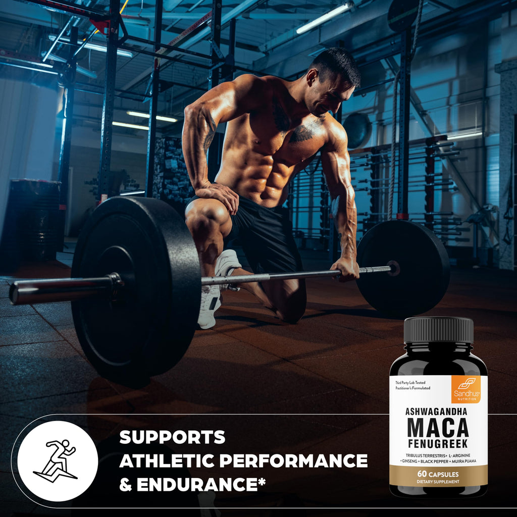 Maca Root Fenugreek Ashwagandha L-Arginine Ginseng Muira Puama Herbal Supplement 60 Capsules W33284