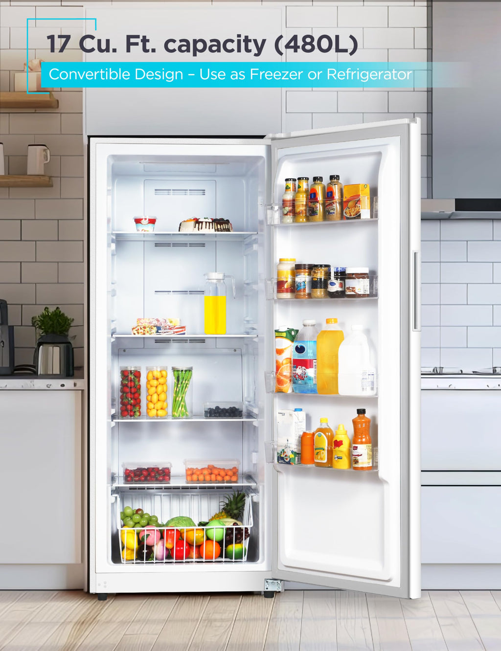 White 17 Cu. Ft. Convertible Freezer Refrigerator V446