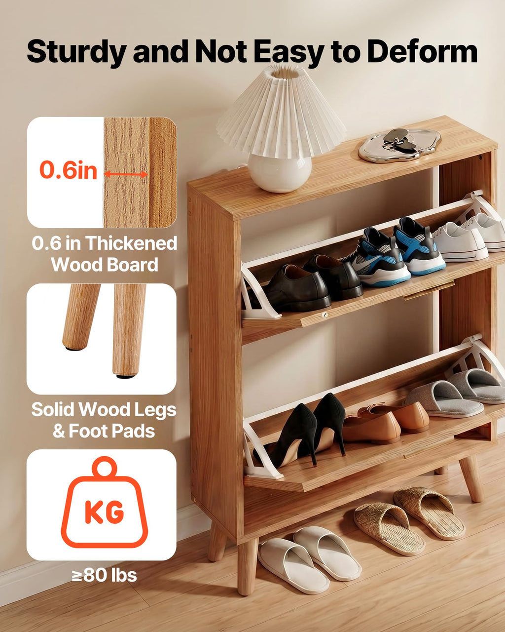 2 Flip Drawers Rattan Shoe Storage Cabinet R1820