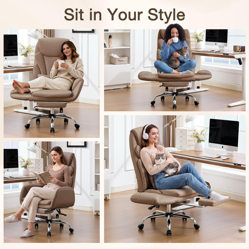 Cross Legged Office Chair with Flip Armrest and Footrest Brown O2540