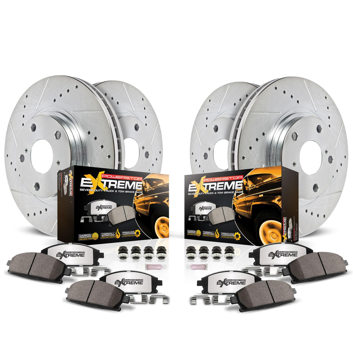 Front and Rear Drilled Slotted Brake Rotors and Carbon Fiber Ceramic Pads C419971