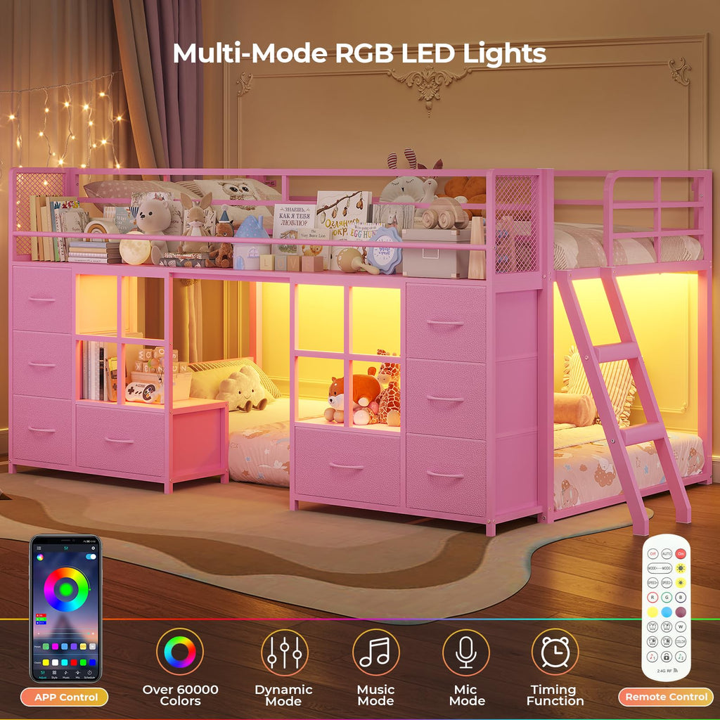 Twin Over Twin Bunk Bed with 8 Drawers & Bookshelf G4325