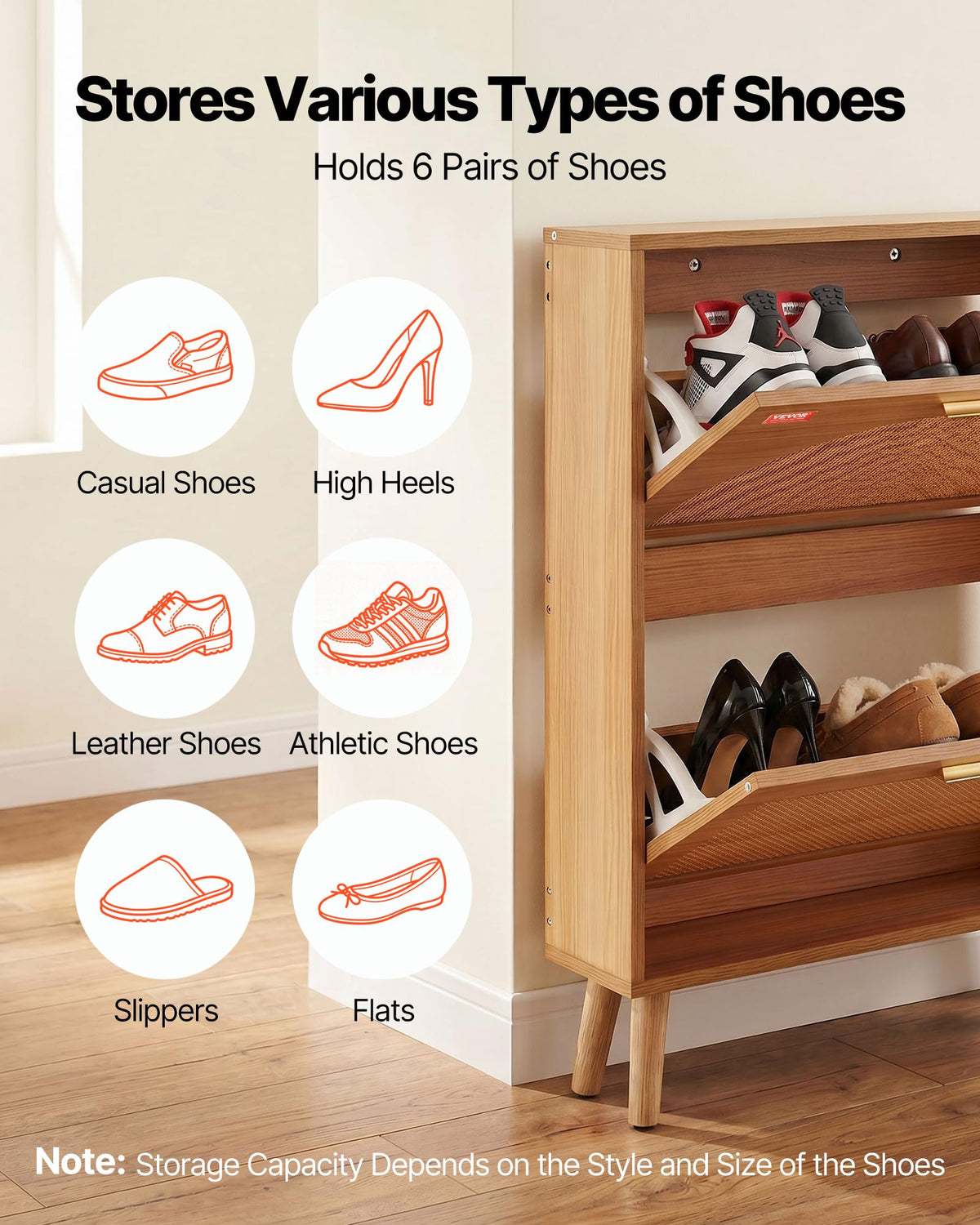 2 Flip Drawers Rattan Shoe Storage Cabinet R1820