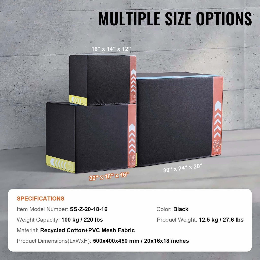 20/18/16 Inch Black Anti-Slip Plyo Box D805