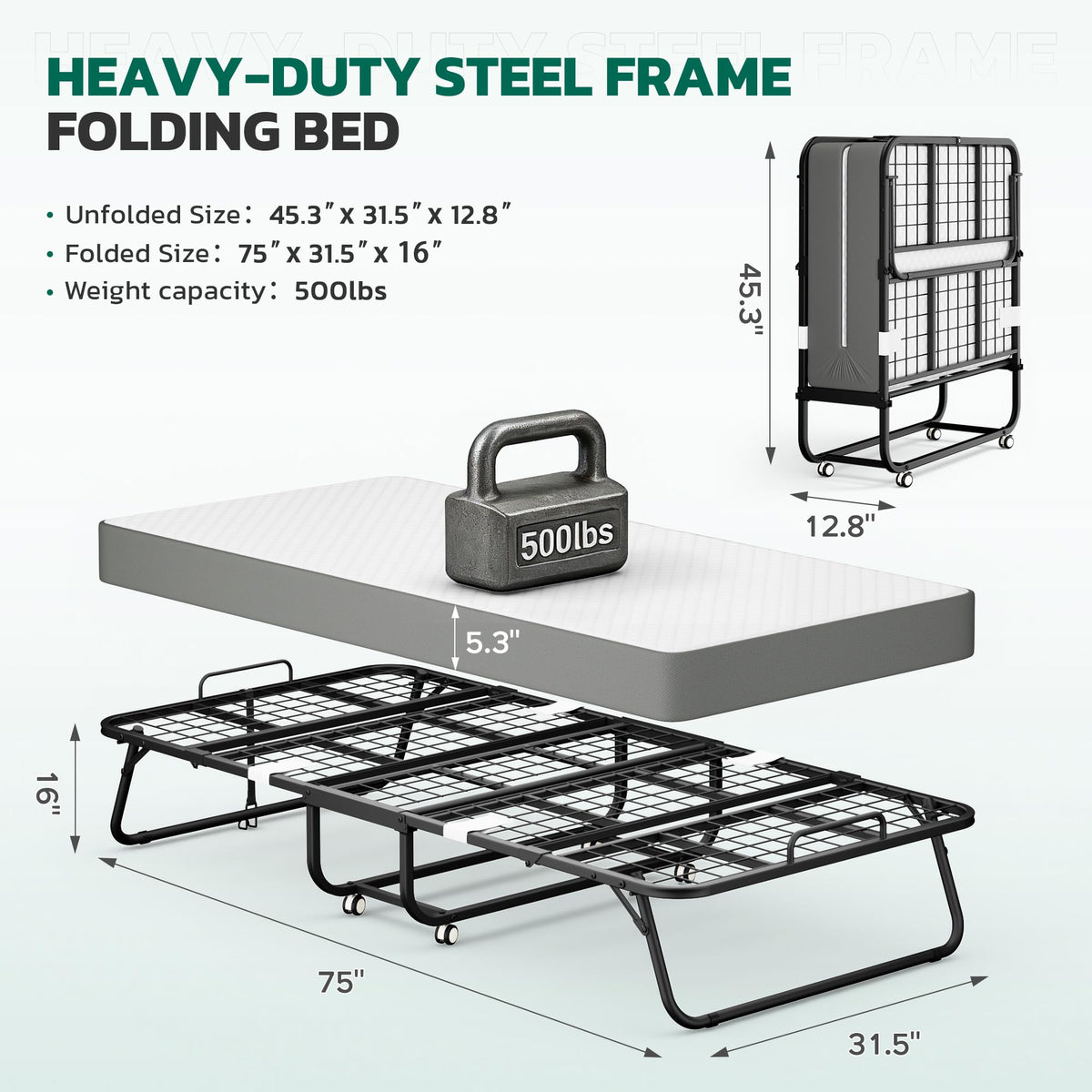 Folding Bed with 5" Memory Foam D230