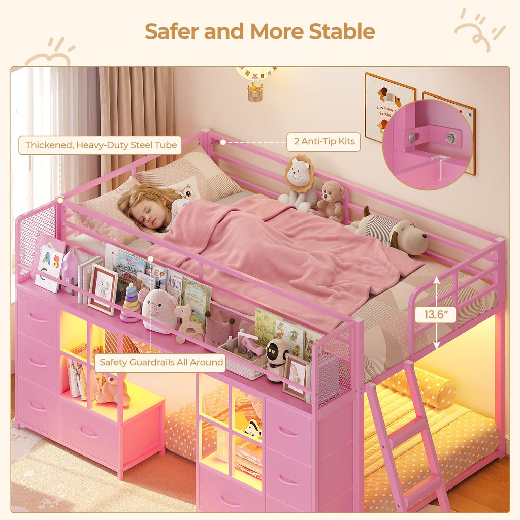 Twin Over Twin Bunk Bed with 8 Drawers & Bookshelf G4325