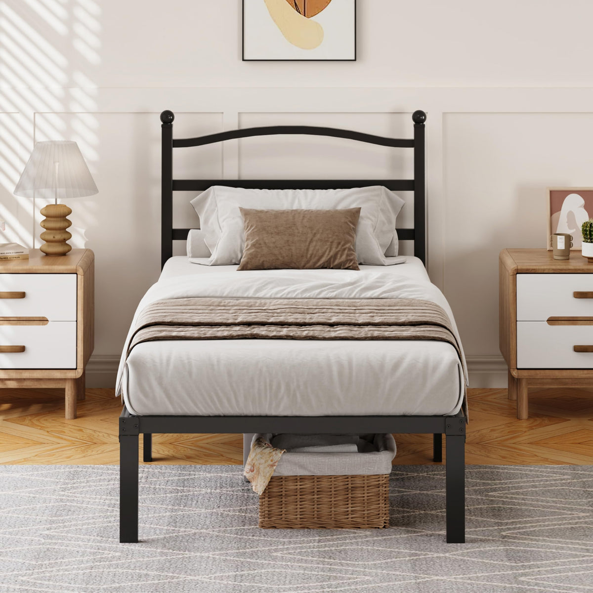 14 Inch Twin Size Metal Platform Bed Frame with Headboard R34380