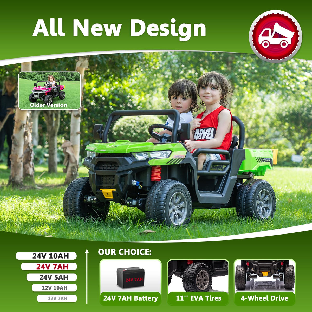 24V 2 Seater Electric Car with Dump Bed O424171