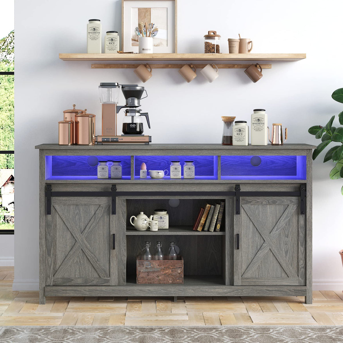 Wash Grey Wooden TV Stand with Sliding Barn Door X9189