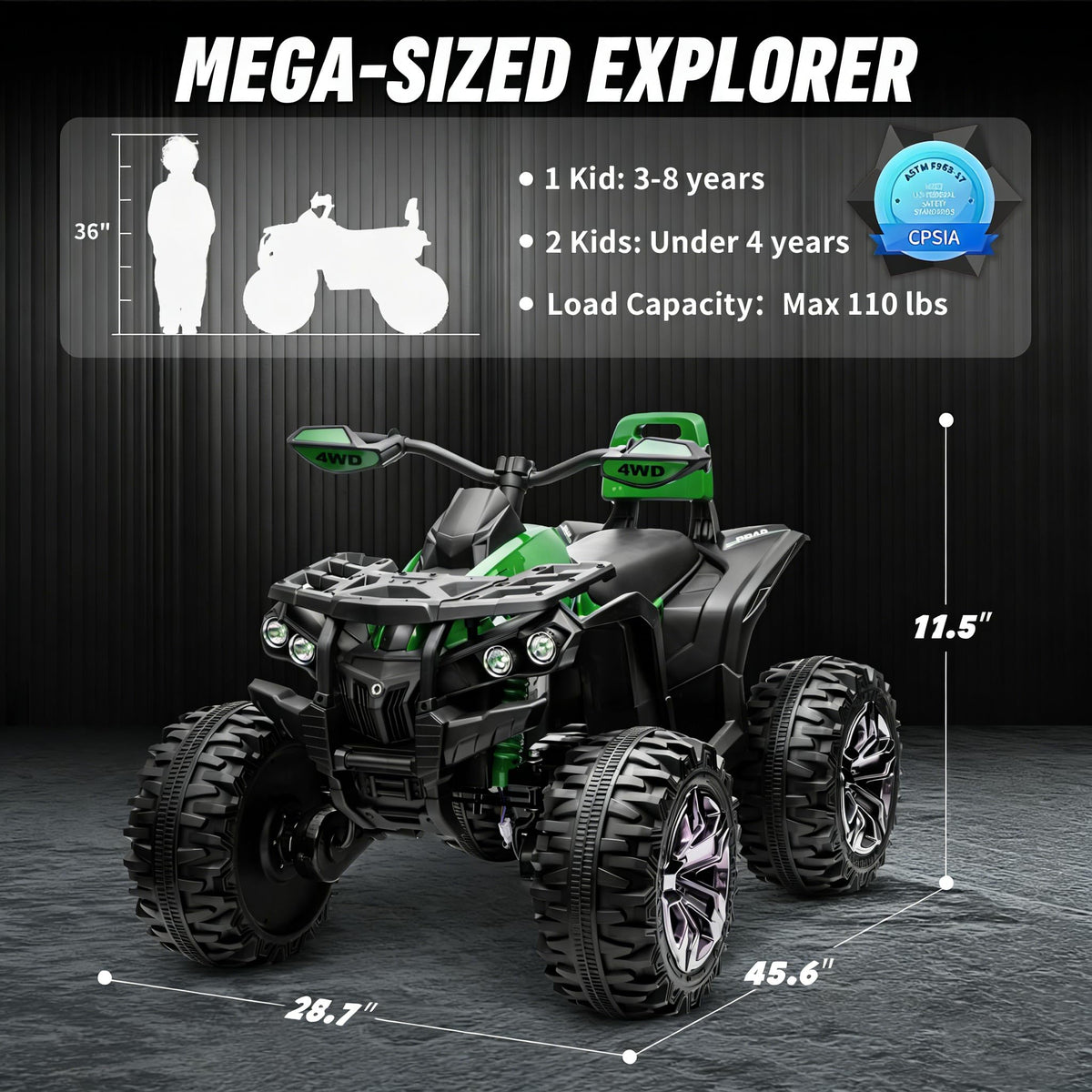 Green 24V 4 Wheeler ATV with Remote Control V773