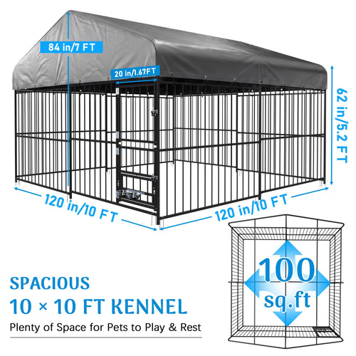 10×10FT Outdoor Dog Kennel with Roof T379418