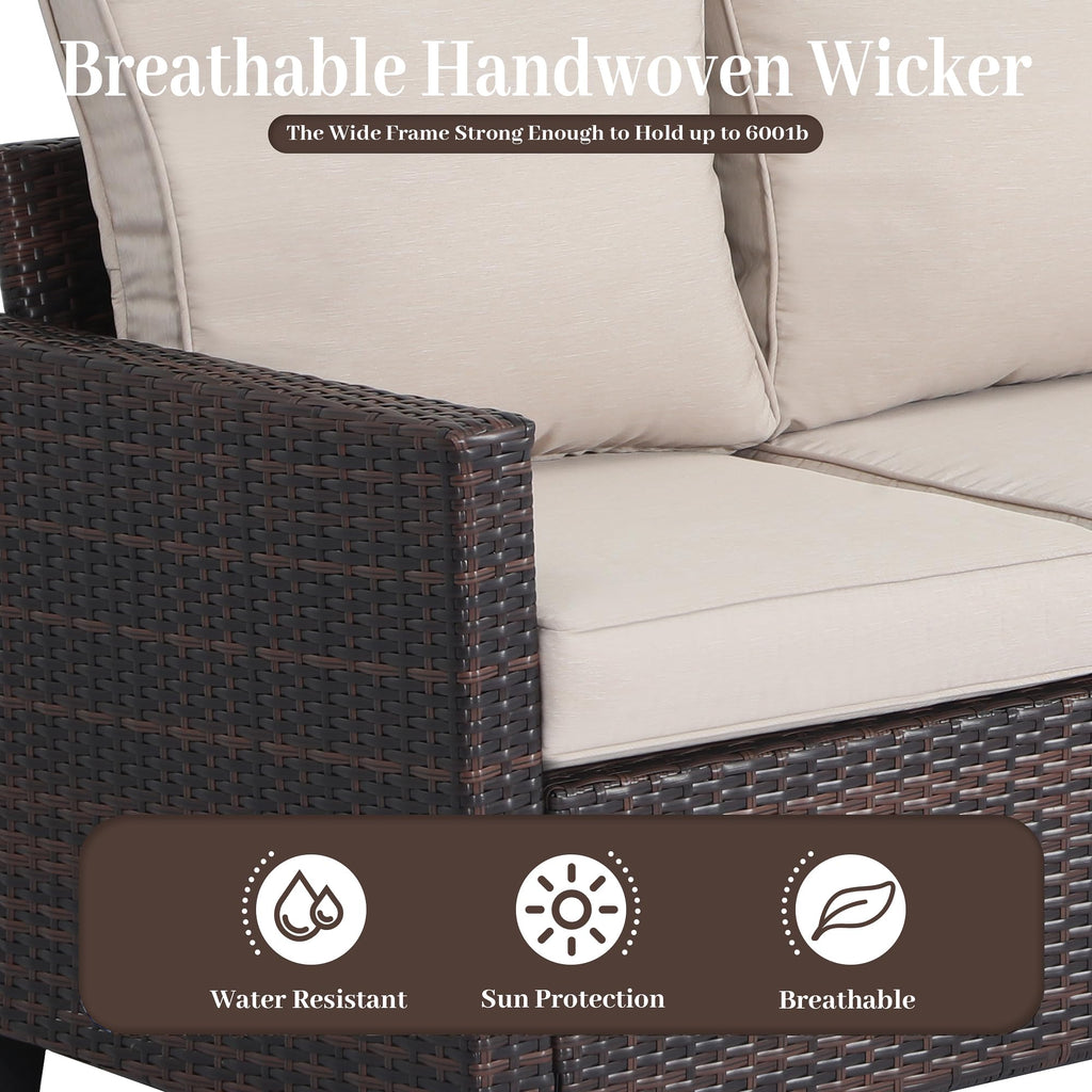 Rattan 3-Seater Outdoor Sofa with Blue Cushions I88623