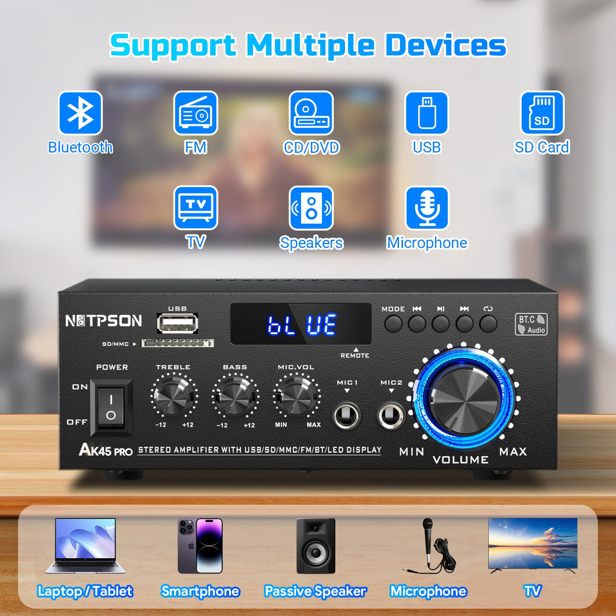 2CH 50W Bluetooth Stereo Receiver Amplifier with FM Radio X684