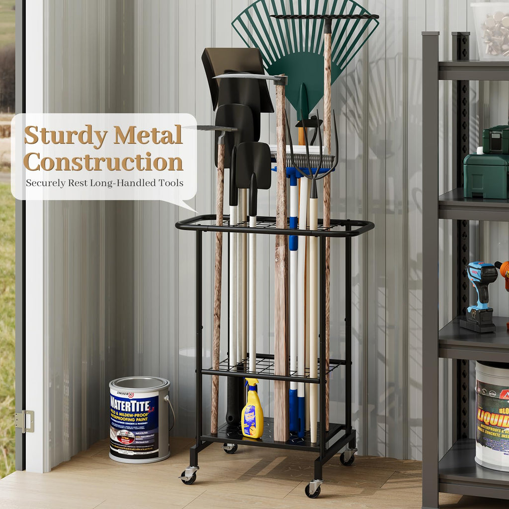 Heavy Duty Metal Garden Tool Organizer with Wheels P573282