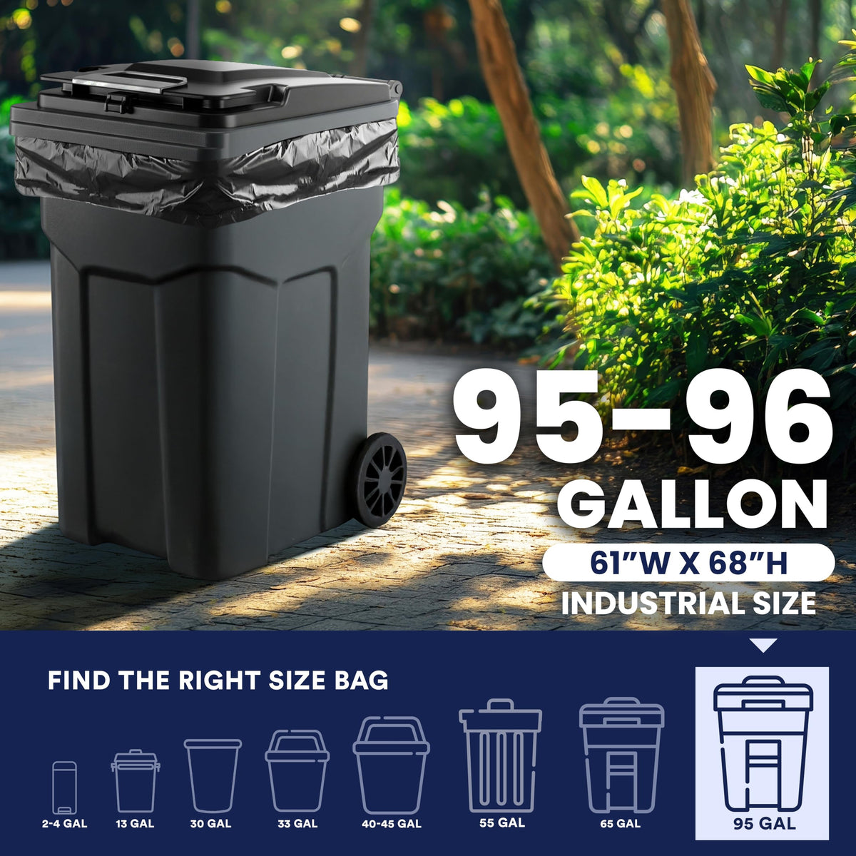 95-96 Gallon Heavy Duty 1.5 Mil Black Trash Bags 25 Count V911