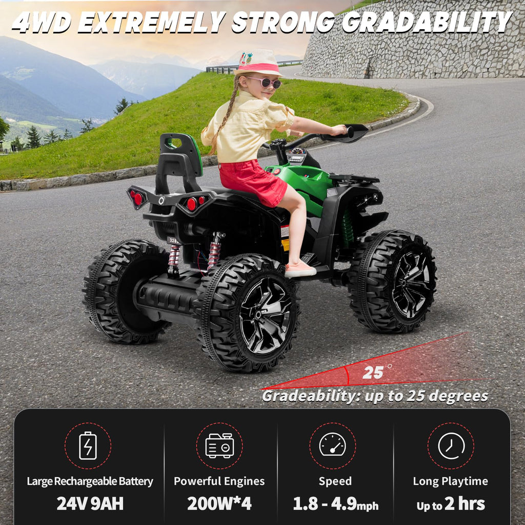 Green 24V 4 Wheeler ATV with Remote Control V773