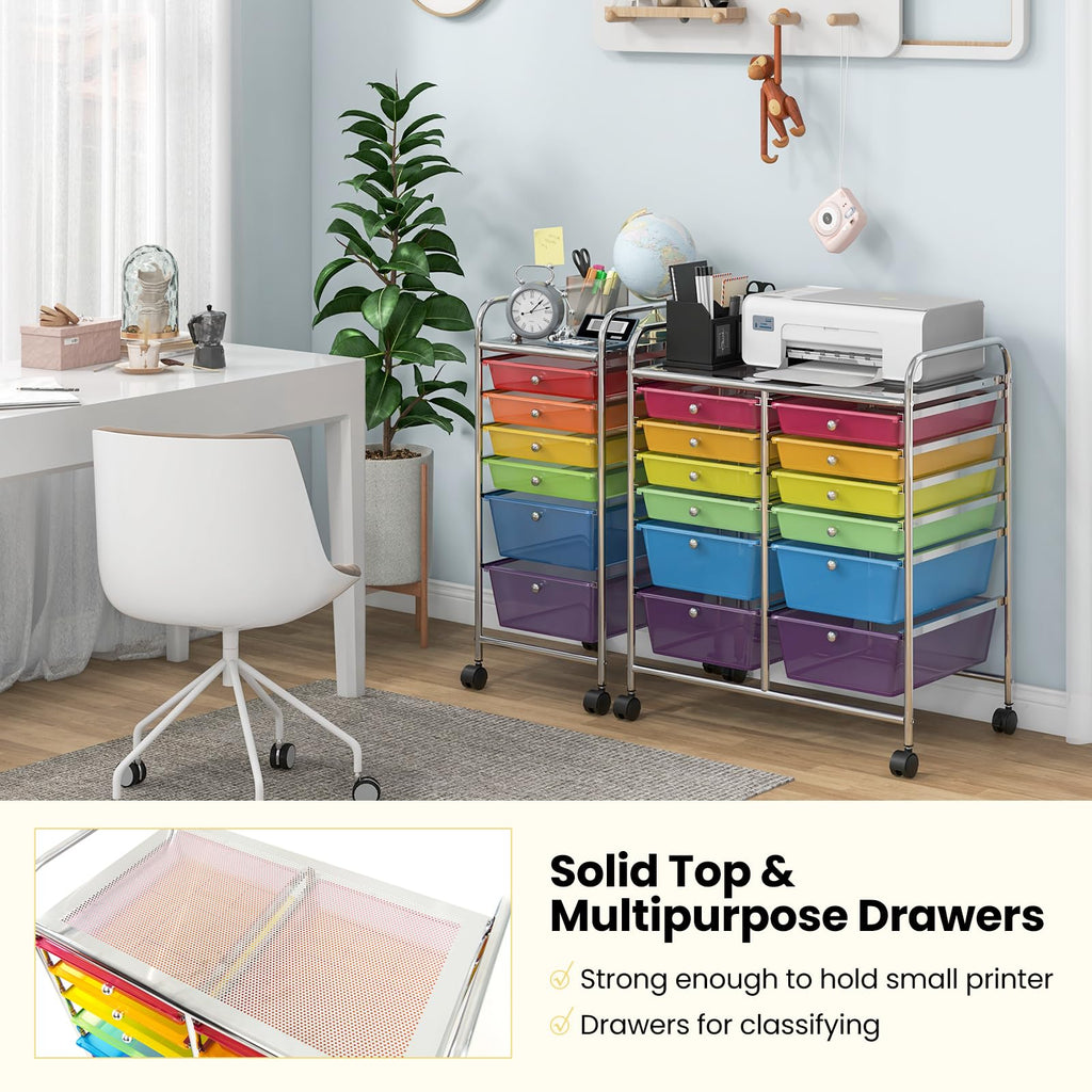 12 Drawer Rolling Storage Cart with Lockable Wheel C166