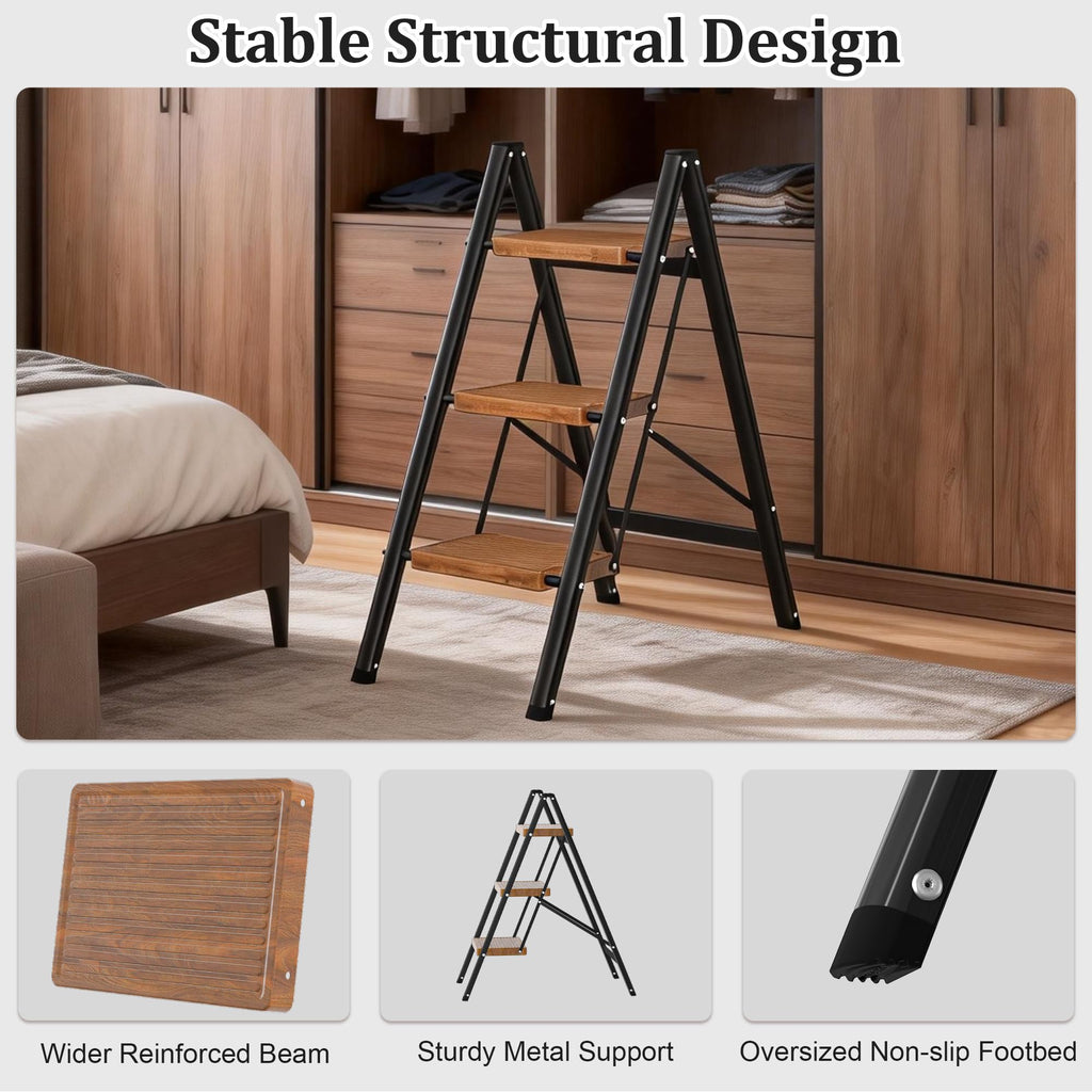 3 Step Lightweight Folding Steel Ladder 330 lbs Capacity V851