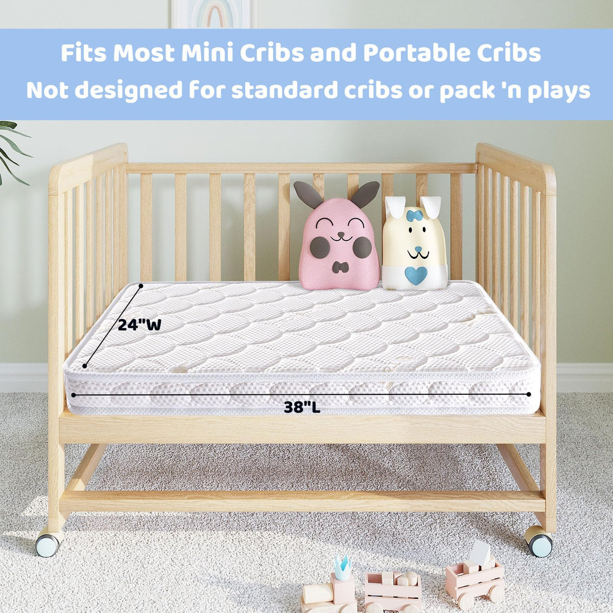 Mini Crib Mattress 38x24x4 Inch Dual Sided Firm Support Comfort Foam M584368