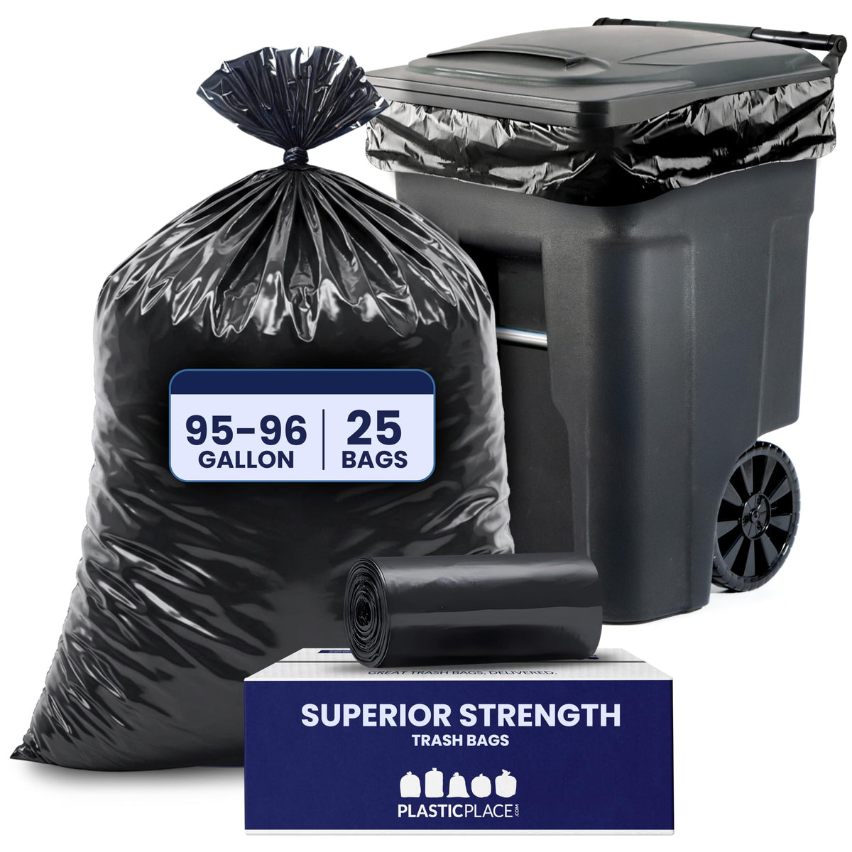 95-96 Gallon Heavy Duty 1.5 Mil Black Trash Bags 25 Count V911