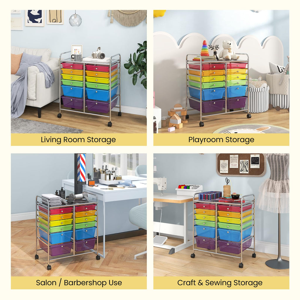 12 Drawer Rolling Storage Cart with Lockable Wheel C166