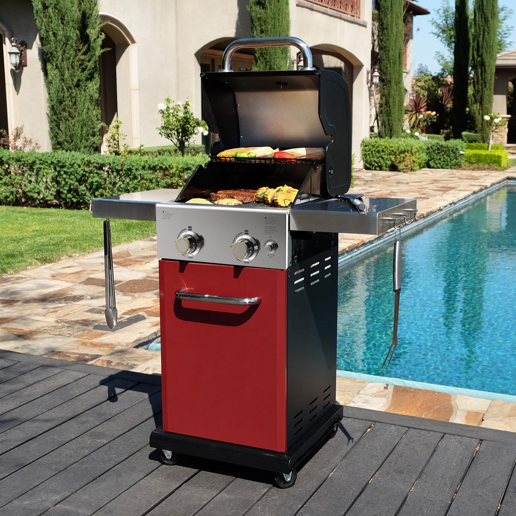 2-Burner Propane Gas Grill with Foldable Side Tables W47927