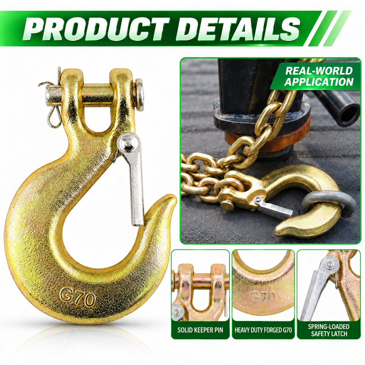 3/8" Chain Hooks, 2-Pack Heavy-Duty Clevis Slip Hook J13422