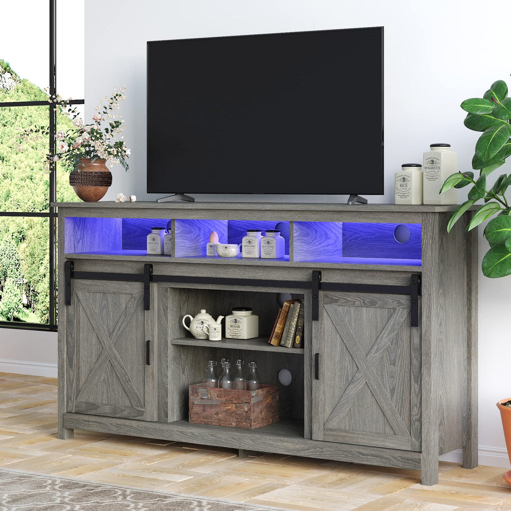 Wash Grey Wooden TV Stand with Sliding Barn Door X9189