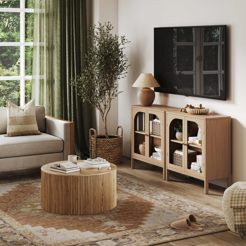 Modern Farmhouse Storage Cabinet with Glass Doors and Adjustable Shelf M4353