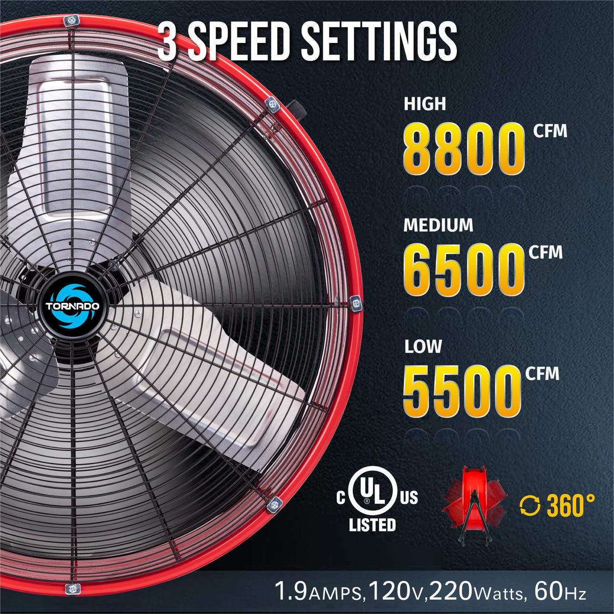24 Inch High Velocity Tilt Metal Drum Fan 3 Speed 8800 CFM I84268