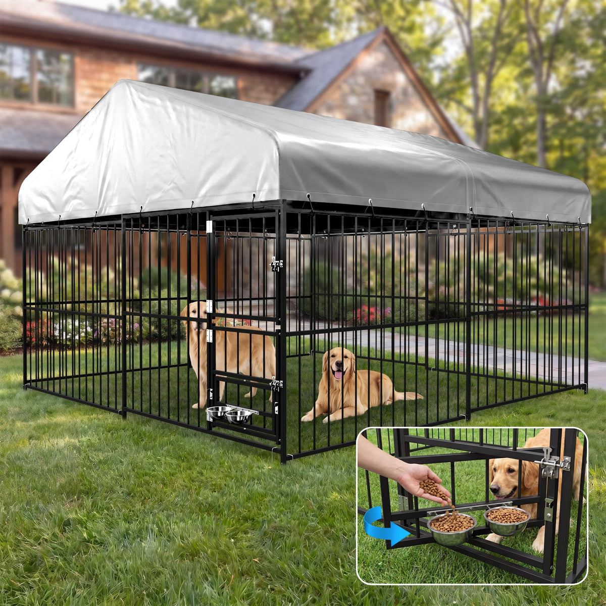 10×10FT Outdoor Dog Kennel with Roof T379418
