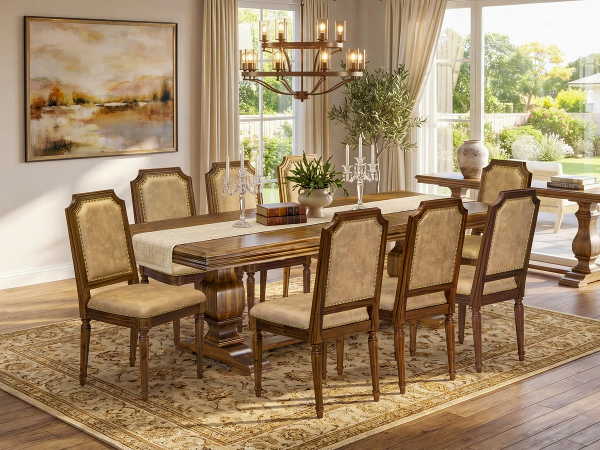 9 Piece Kitchen Table Set with 8 Beige Polyester Chairs C21515