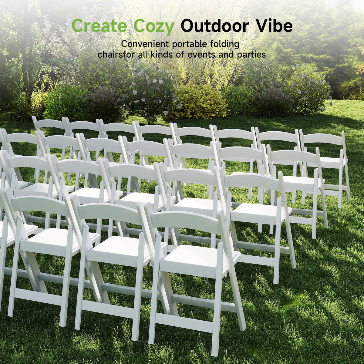 White Resin Folding Chairs with Cushion, 10 Pack S449303